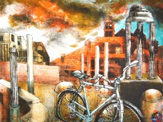 041A  - Foro Romano (arancione)  (Foro Romano (orange) ) - cm. 50x70 - Litografia (Lithography)